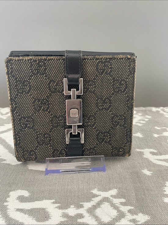 Gucci Handbags - Gucci Jackie GG Canvas Black Leather Compact Wallet